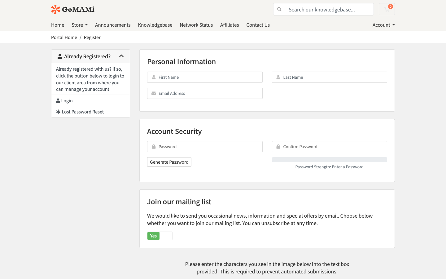 Registration Page